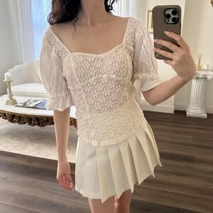 Free People S Puff Sleeve Lace Cottage Core Top